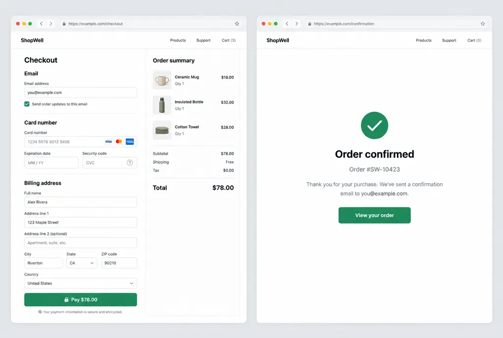 Two screen checkout flow
