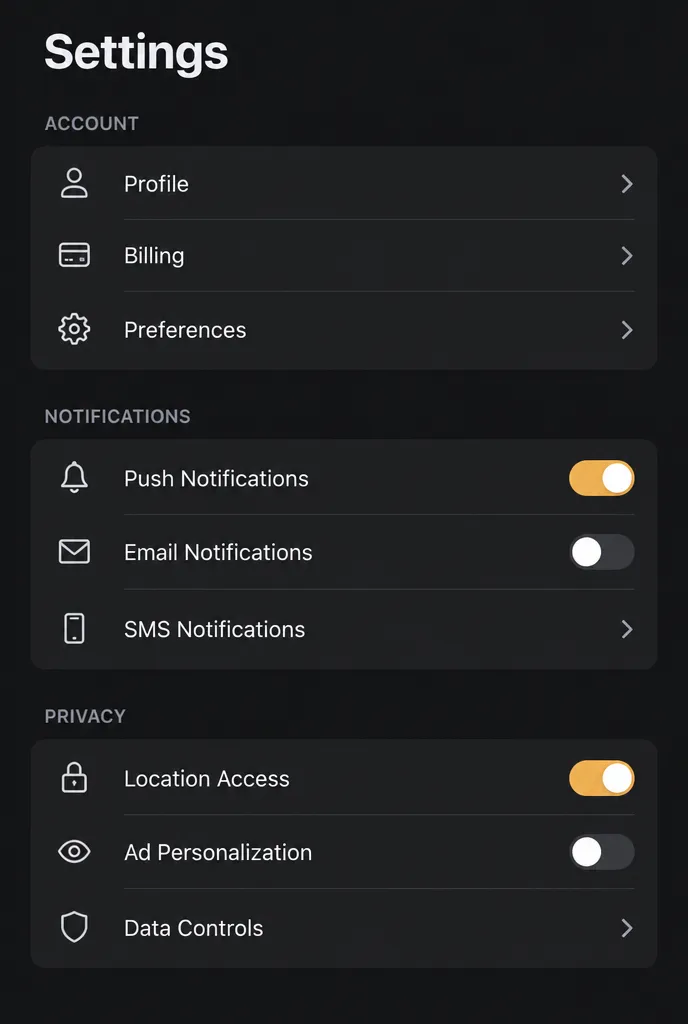 Dark mode settings screen